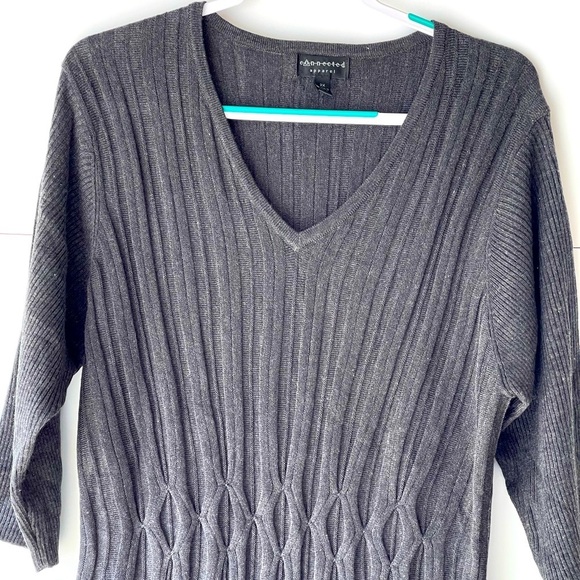 Connected Apparel Women's Plus Size Winter Gray Sweater Dress Tunic Midi, Sz 2X - Picture 5 of 10